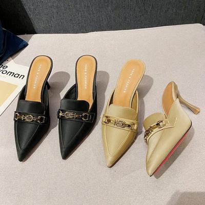 Мода 2024 Босоножки на высоком каблуке Женские Летние Новая Мода Баотоу Полушлепанцы Женские Уличные Остроносые Шлепанцы Женские