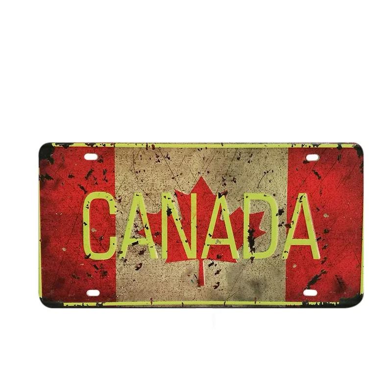 Canada Australia UK US National Flag Tin Sign Shabby Retro Car Plate License Iron Painting Metal Plaques Wall Decor For Bar Pub