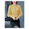 Women's Floral Chiffon Shirt Fashion New Early Spring Top with Nine Quarter Sleeves Loose Top