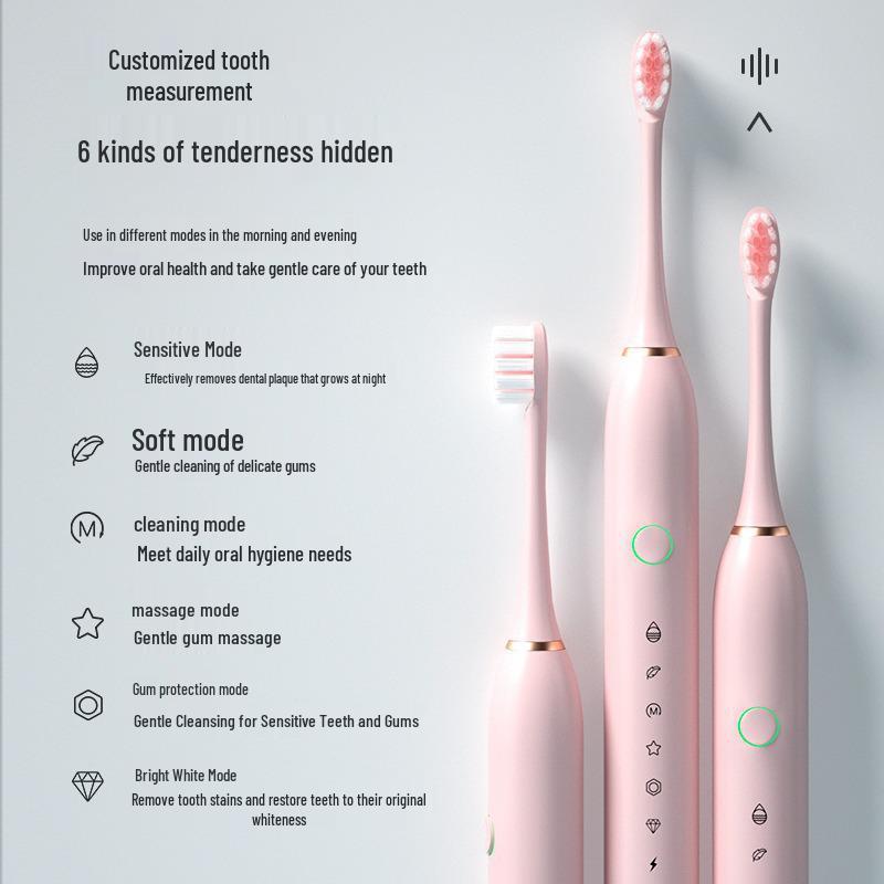 Перезаряжаемая ультразвуковая электрическая зубная щетка с мягкой щетиной для взрослых и детей