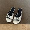 Cowhide version~ retro niche one-pedal leather half slippers women's summer outer wear holiday open-toed fish mouth cool slippers