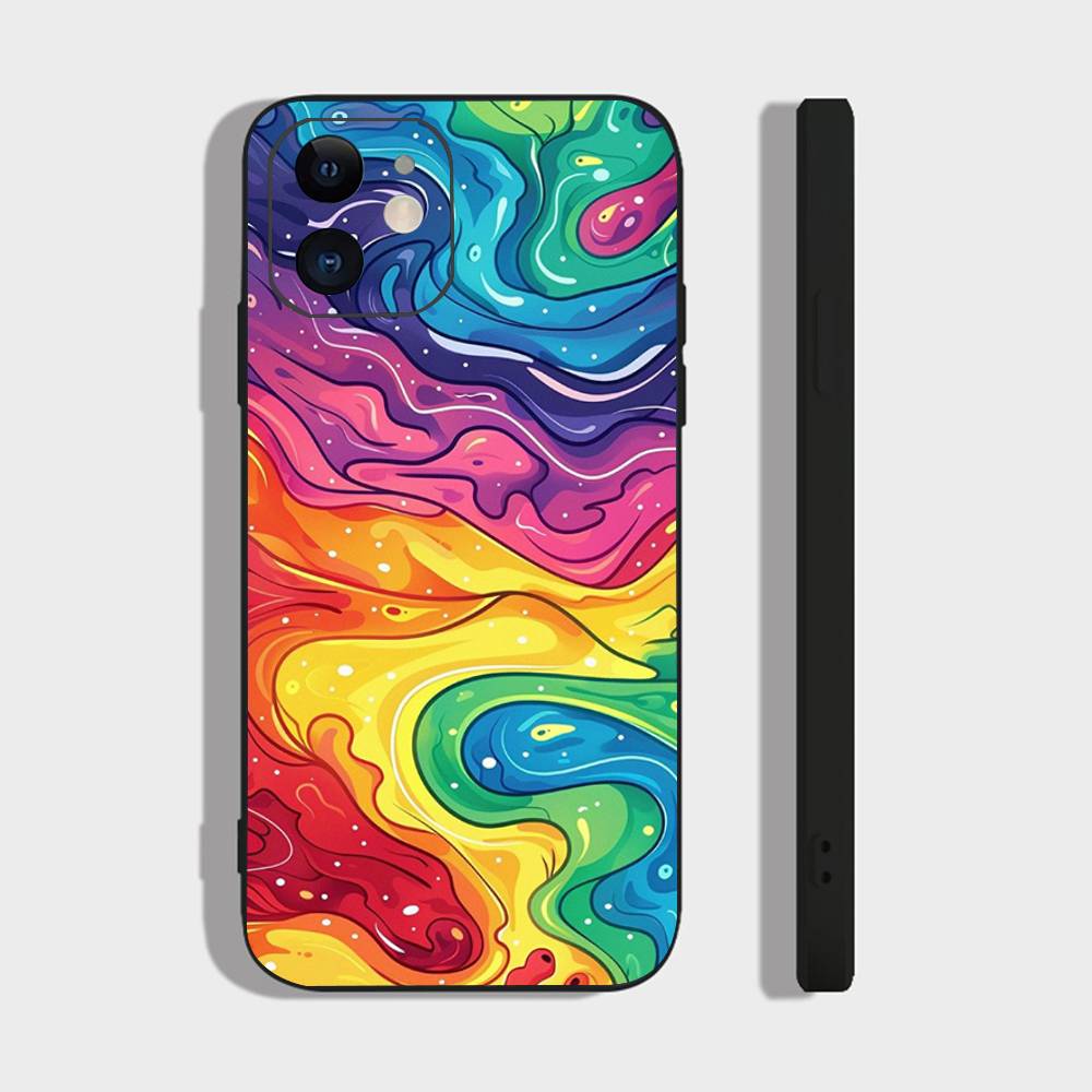 Rainbow Phone Case For IPhone 17 Air 16 15 14 13 Pro Max 11 12 Black Silicone Cover