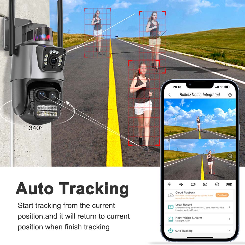 4K 9MP WiFi IP Outdoor Three Lens 8X Zoom PTZ Home AI Tracking Security Protection 6MP CCTV Camera ICSee