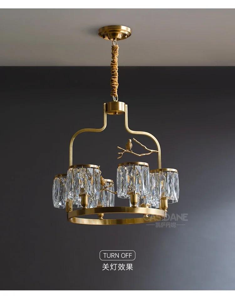 Все медные классические роскошные хрустальные люстры Bird Crystal Lamp Гостиная Отель Ресторан Лампа