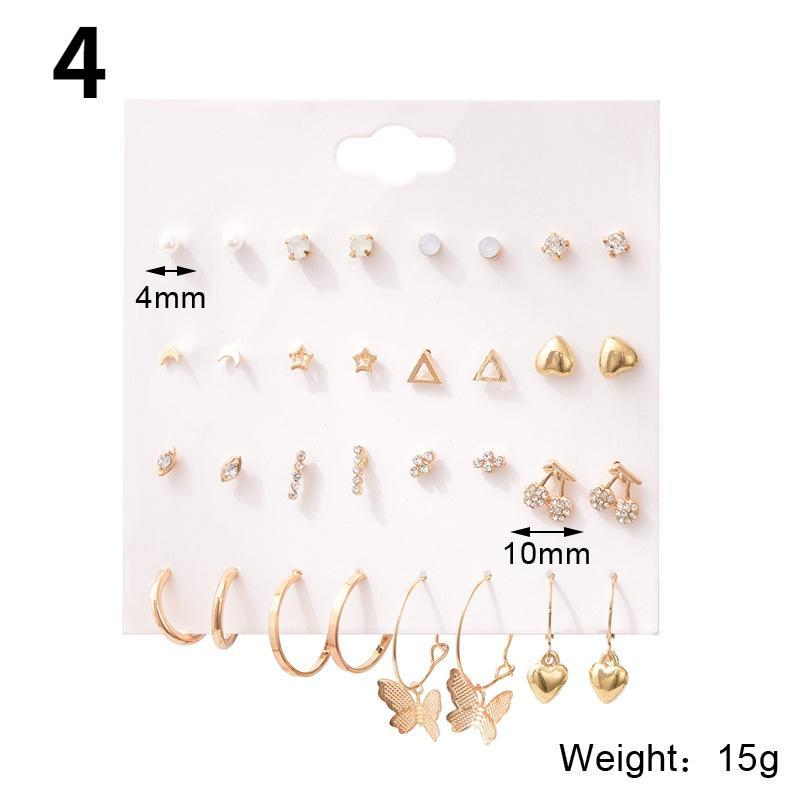 16 пар/компл. женские серьги-гвоздики, жемчужные серьги для женщин, богемные модные украшения, серьги-гвоздики с геометрическим кристаллом и сердцем, новинка