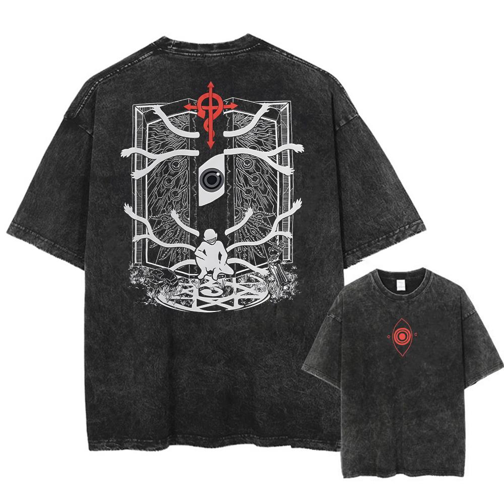 Harajuku Винтажная футболка уличная одежда Японский аниме графический принт стираная футболка большого размера с коротким рукавом мужские повседневные футболки топ