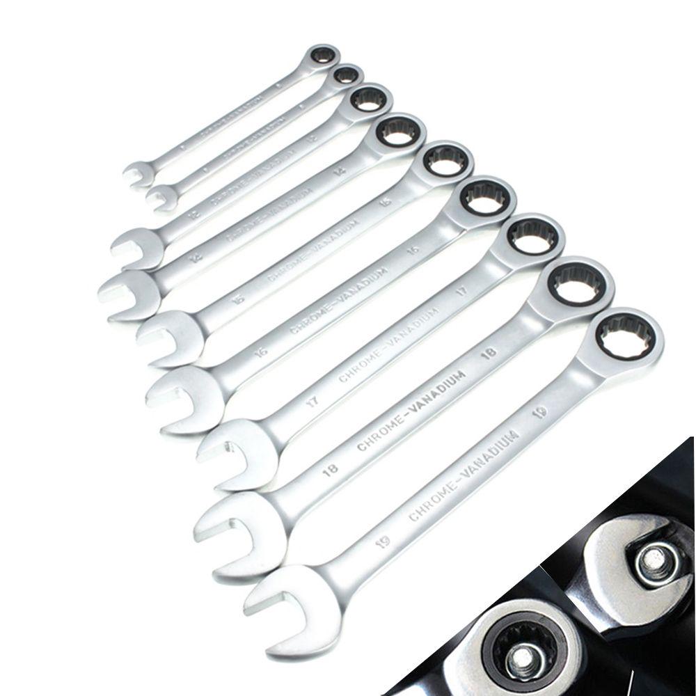 Polished Gear Chrome Vanadium Socket Spanner Ratcheting Kit Reversible Ratchet Wrench Nut Tool