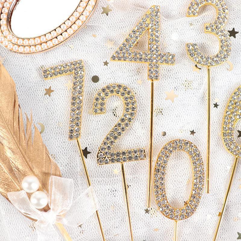 3PC miexdGlitter Alloy Rhinestone Number Cake Toppers Baby Shower Birthday Decoration Wedding Digital Cakes Dessert Decor