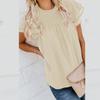 Летняя женская футболка, однотонная жаккардовая шифоновая рубашка, свободный пуловер с круглым вырезом, футболка с короткими рукавами
