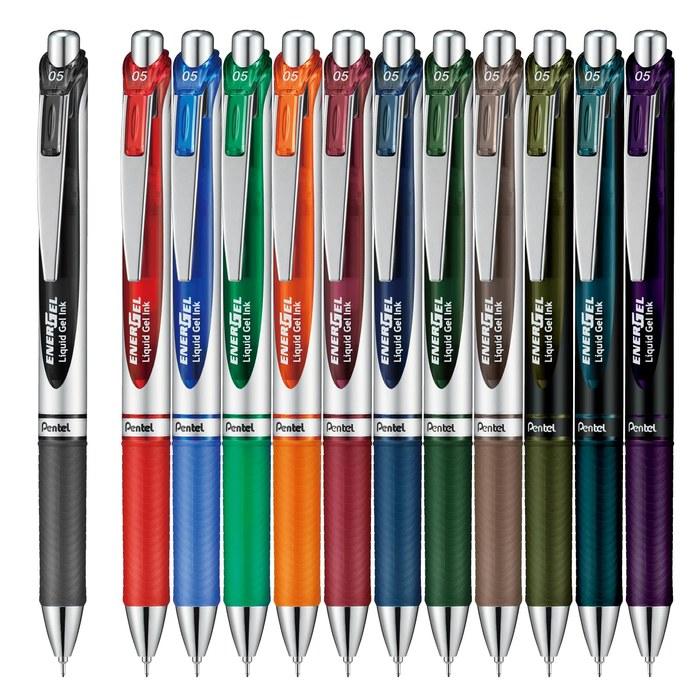Гелевая шариковая ручка Pentel EnerGel, выдвижная, 0,5 мм, набор из 12 цветов