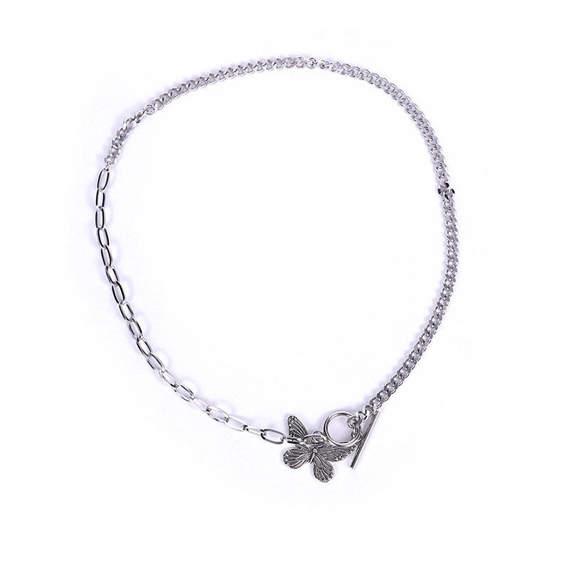 Korean version temperament necklace splicing necklace retro butterfly necklace collarbone chain ins tide spot necklace hip hop
