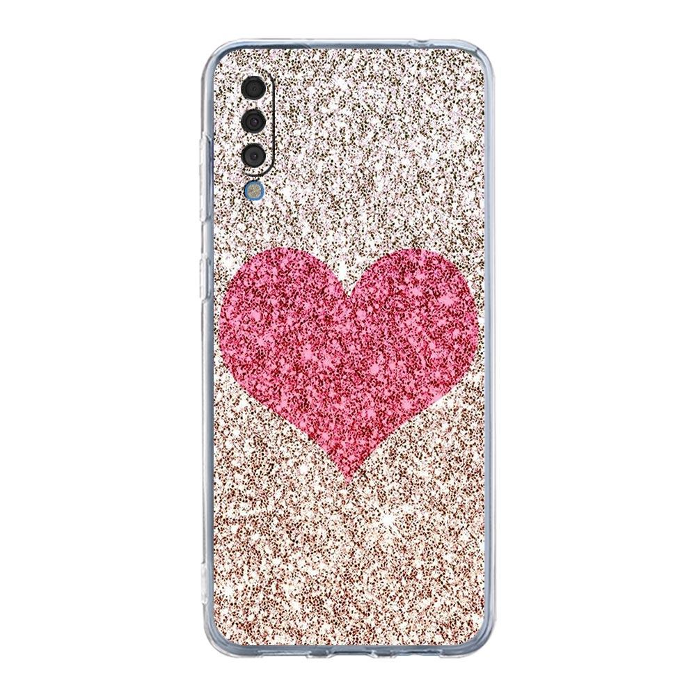 Чехол для Samsung A14 A50 A70 A30 A40 A20E A10S A20S A02S A04S A12 A22 A32 A34 A42 A52 5G A54, золотой, розовый, розовый, с блестящими сердечками, чехол