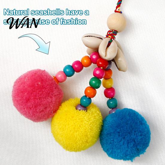 Fur Ball Bag Charm Tassel Pendant Retro Ethnic Style Straw Canvas Tote Decor Colorful Keychain Handbag Accessory Summer Beach