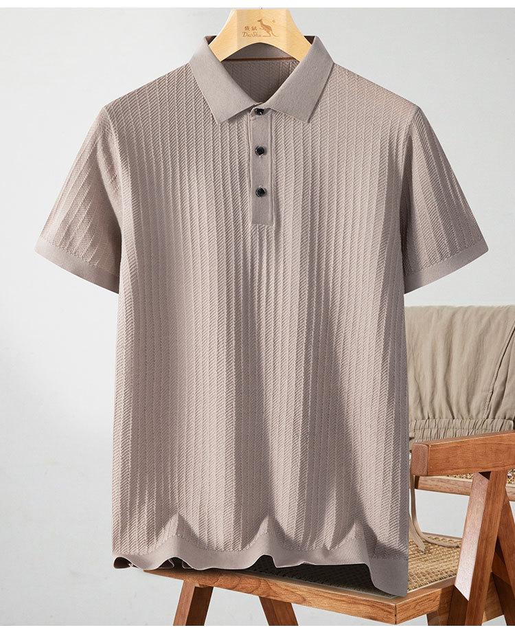 Light Luxury Silk & Silk Slippery Lyocell Summer Jacquard Texture Flip Collar Short Sleeve T-shirt Polo Shirt for Men
