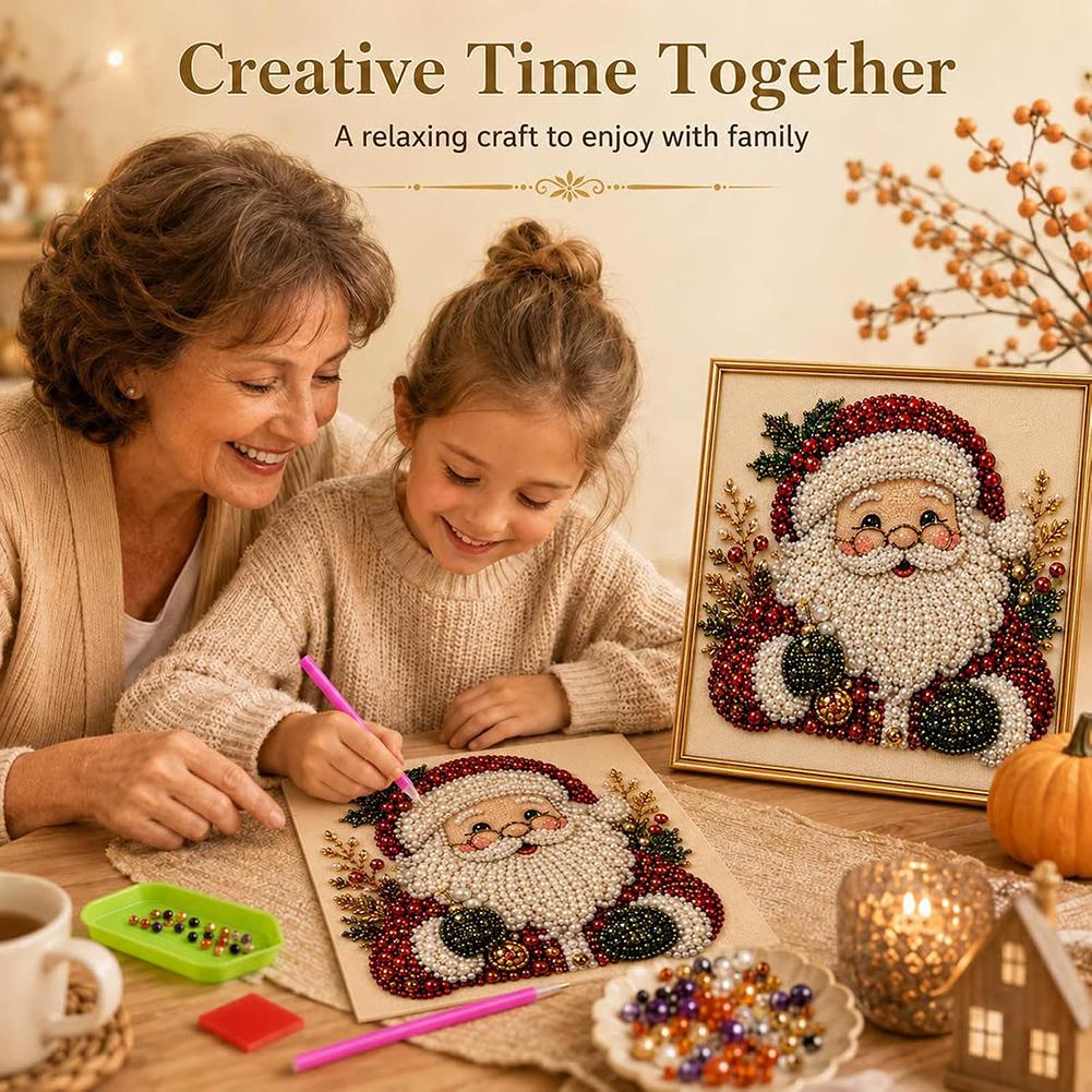 Xmas Pearl Painting Diy Kit With Frame All In 1 Diamond-Art Kit Easy Painting For Beginners Christmas Stocking Stuffer Craft