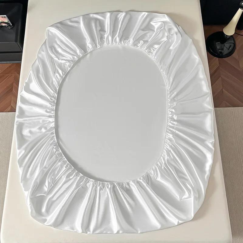 1 шт. Сатин Эластичная Натяжная Простыня Однотонный Чехол на Матрас для Односпальной Двуспальной Двуспальной Кровати King Queen Full Twin Простыня Сатин Постельное Белье
