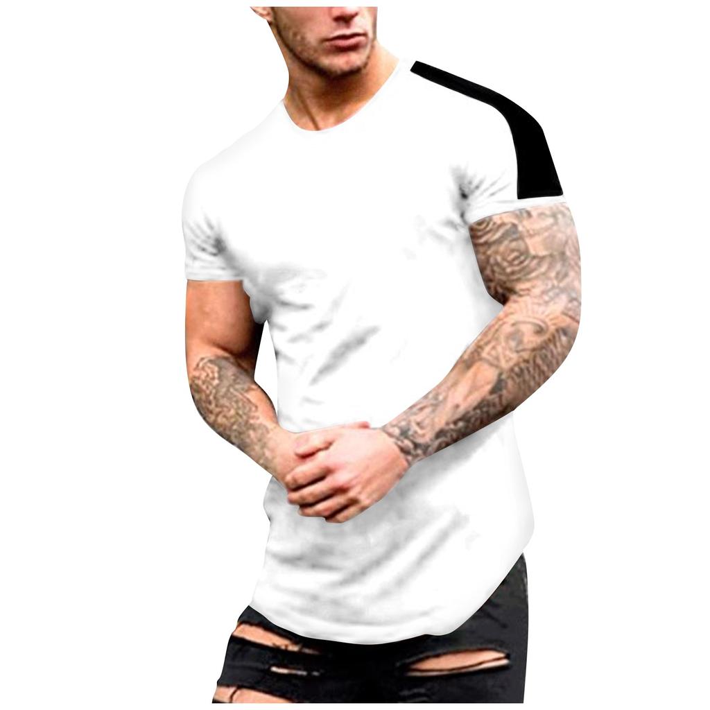 Летняя мужская свободная повседневная футболка с круглым вырезом в тон с короткими рукавами