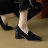 Fashion 2024 New Spring Summer Sheepskin Women Shoes Round Toe Women Pumps French Retro High Heels Loafers Shoes for Women Ladies Shoes