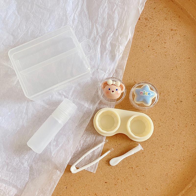 Милый мультяшный чехол для контактных линз для женщин INS Animal, прекрасная коробка для ухода за контактными линзами с пинцетом, бутылочка с присоской