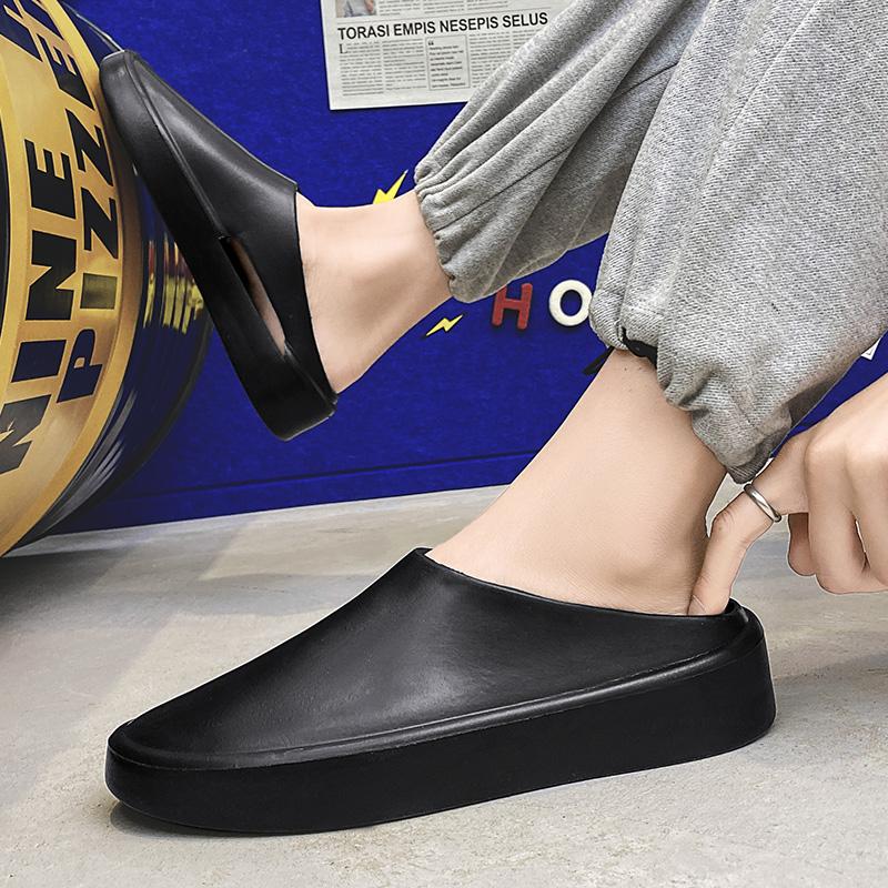 Дышащие мужские тапочки, шлепанцы, мужская пляжная обувь, летние новые модные крутые уличные полутапочки для мужчин, легкие удобные тапочки