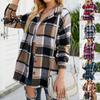 Женская повседневная модная однобортная клетчатая рубашка с лацканами, среднее шерстяное пальто