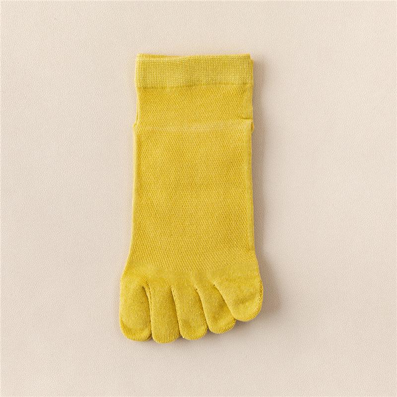 Women's Combed Cotton Five-Finger Socks, Breathable Mesh, Split Toe, Sports, Moisture-Wicking, Japanese Style, Mid-Tube for Summer & Autumn.