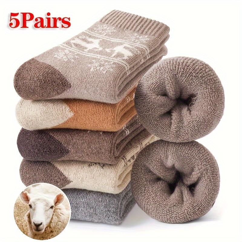 5 Pairs Women Thermal Wool Winter Socks - Christmas Reindeer & Snowflake Design, Thick Warm Mid-Calf Elegant Casual Socks, Comfortable Sock Material