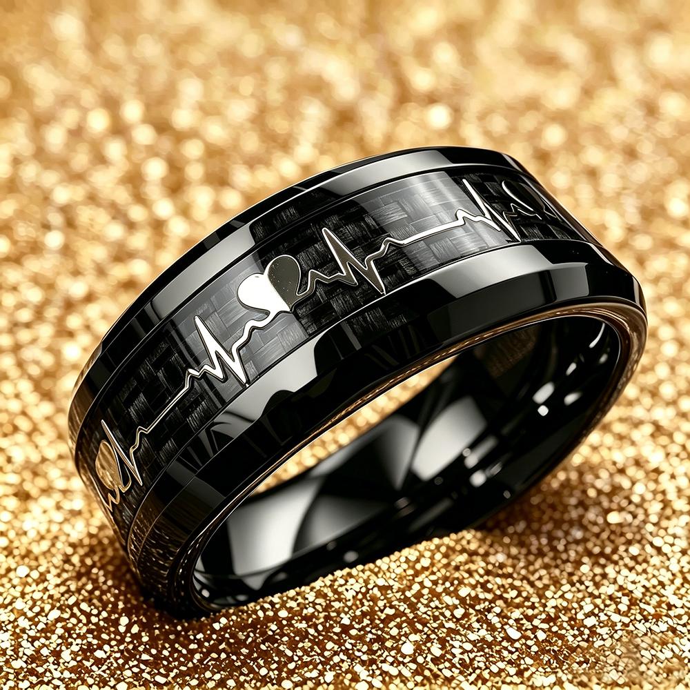 Vintage Men's Stainless Steel Rings Gothic Punk Snake Scale Pattern Inlay Ring Daily Wear Jewelry Gift for Him Non-Fade