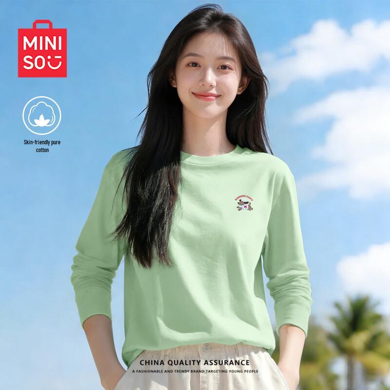 MINISO Женская свободная хлопковая футболка с длинным рукавом