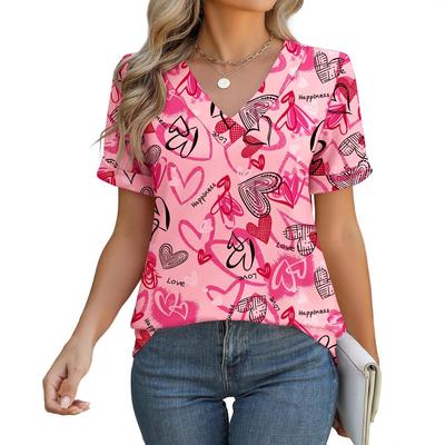 Женская модная футболка с V-образным вырезом, коротким рукавом и 3D-принтом, летние удобные спортивные топы