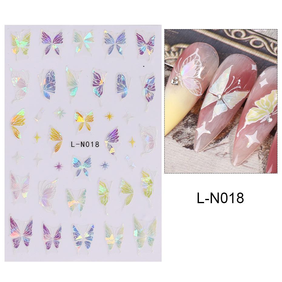 Наклейки для ногтей, красочные наклейки с бабочками Aurora, перекрестные лазерные наклейки с бабочками