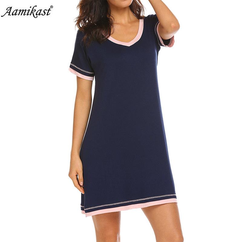 Женская эластичная однотонная домашняя одежда с круглым вырезом, летняя свободная мягкая ночная рубашка, удобная дышащая ночная рубашка