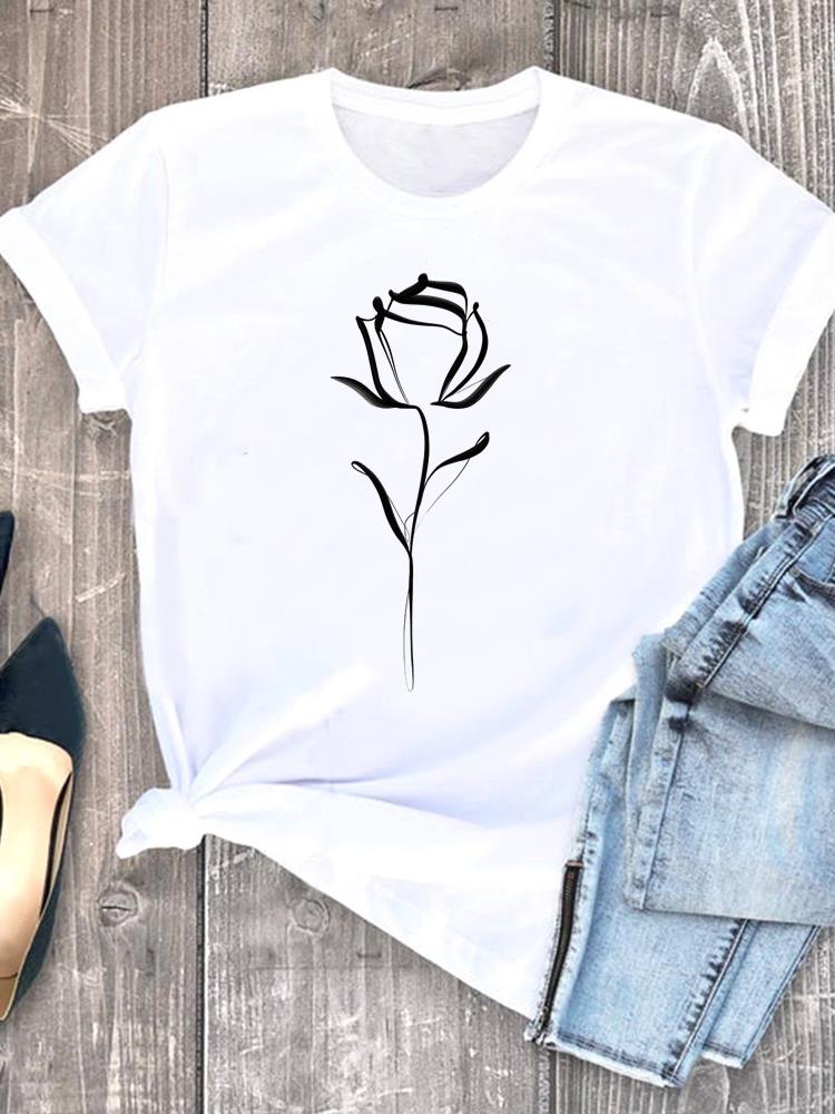 (Азиатский размер) Женская милая цветочная симпатичная футболка 90-х годов с коротким рукавом, модный принт, женские графические футболки, футболка, верхняя одежда