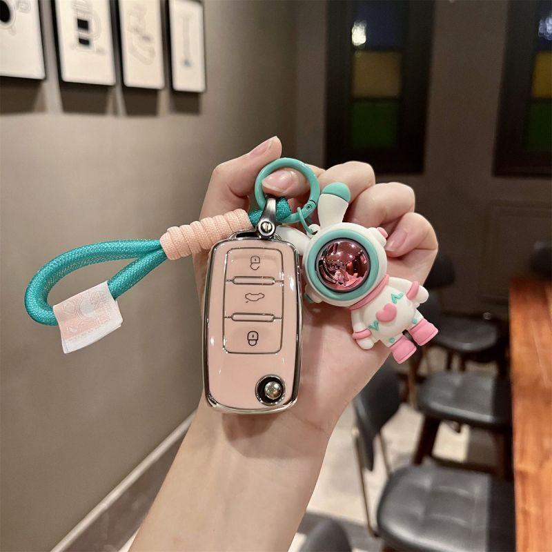TPU Car Key Case Remote Cover Shell Holder Chain Keyring Fob For VW Volkswagen T-ROC Golf 7 Polo Tiguan T-Cross Jetta EOS Beetle
