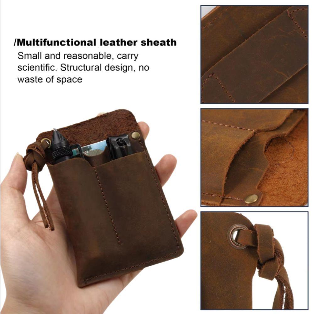 Black/Brown Leather EDC Organizer Genuine Leather EDC Pouch Pocket Outdoor Tool Pouch Multi-Tool