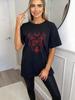 Black Oversized T Shirt With Red Butterfly Moon And Heart Print For Casual Wear