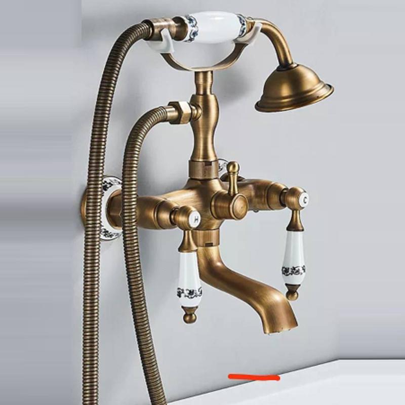 . Bathroom Bath Wall Mounted Hand Held Antique Brass Shower Head Kit Shower Faucet Sets YT-5328-B