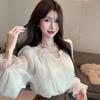 Spring and Autumn Palace Style French Age Reducing Western Style Three Dimensional Flower Pearl Splice Loose Long Sleeved Shirt