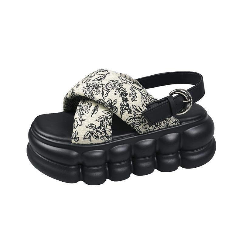 Наступать на дерьмо сандалии с открытым носком женские весна и лето 2025 новые универсальные с перекрестными ремешками 8 см толстая подошва римские пляжные туфли прилив