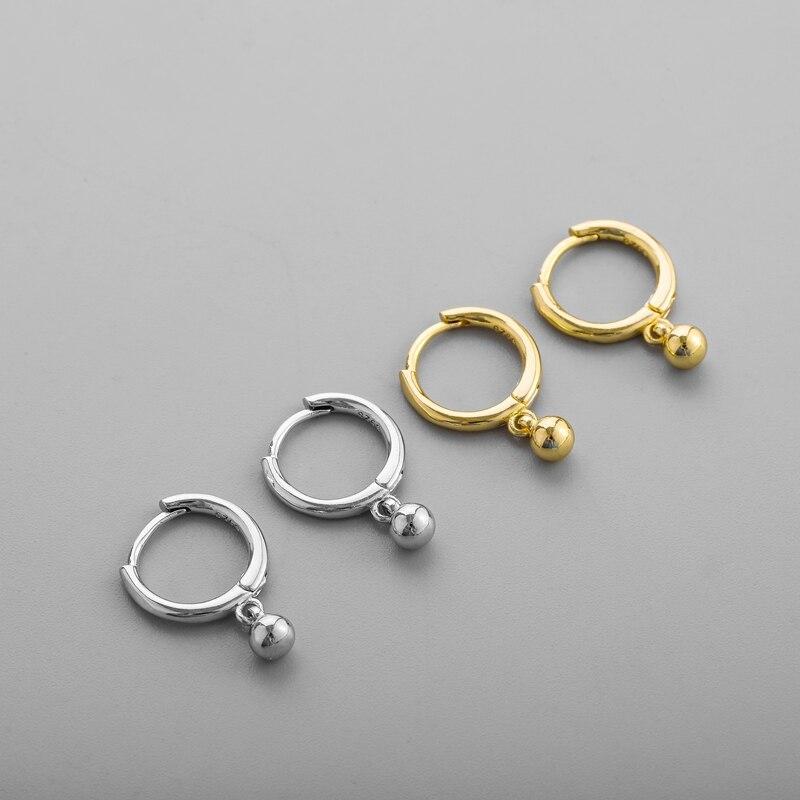 Серьги-кольца из стерлингового серебра 925 пробы для женщин, маленькие круглые серьги-подвески в виде шариков, ювелирные изделия