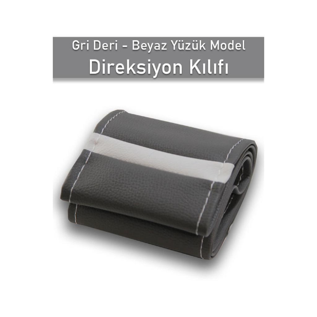 Fiat Fiorino 2008 And Later Compatible Gray Leather Steering Wheel Cover With White Ring And Stitching