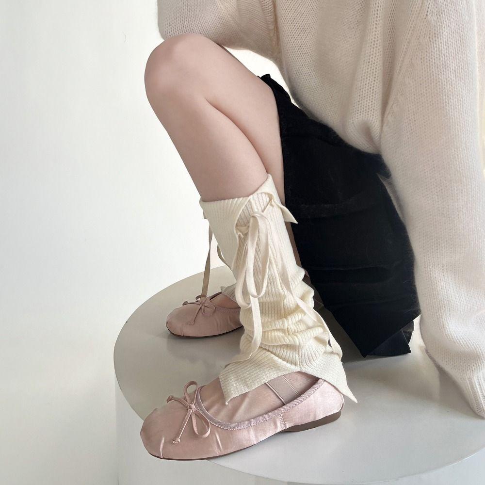 Гетры на шнуровке с бантом Y2K Гольфы до колена Однотонные женские чулки Осень