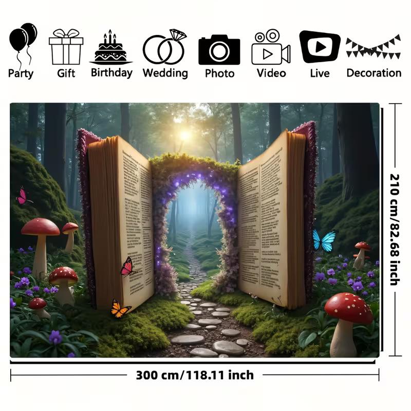 Фон в стиле фэнтези-книги, Фотофон с изображением волшебной лесной тропы