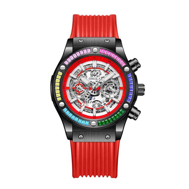 Top Brand Fashion New Rainbow Diamond Automatic Mechanical Watch Men's Waterproof Tape Watch