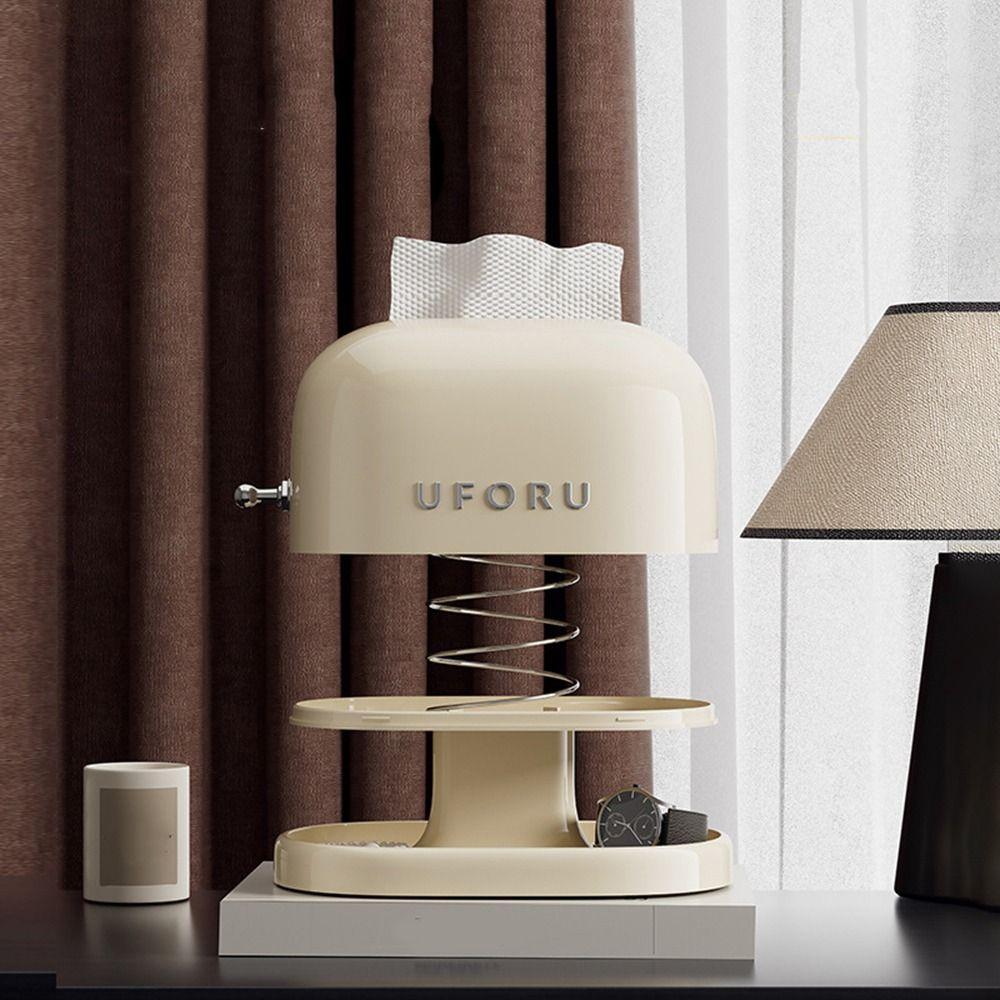 Cream Style Retro Tissue Box Spring Support Decorative Tissue Dispenser Space Saving Double-Layer Tissue Storage Box for Home