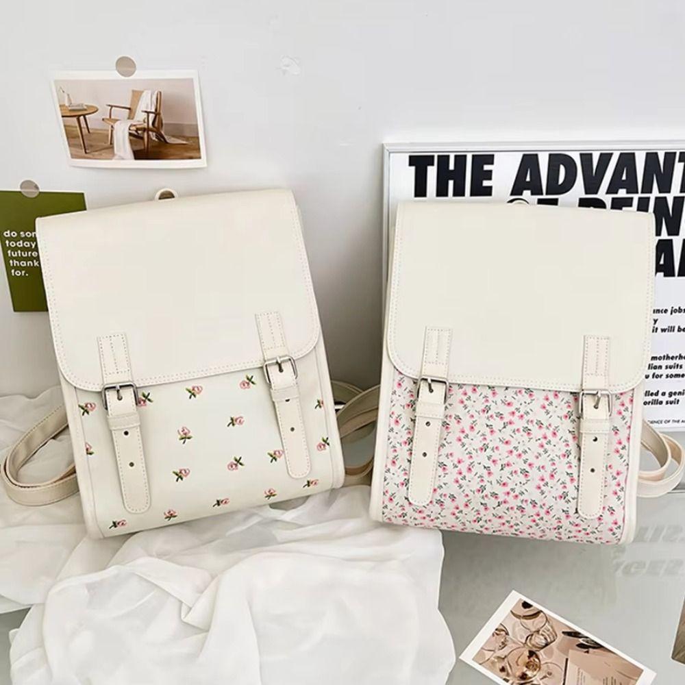 Вместительный школьный портфель из ПУ кожи с откидным клапаном, эстетичный рюкзак с цветами для девочки