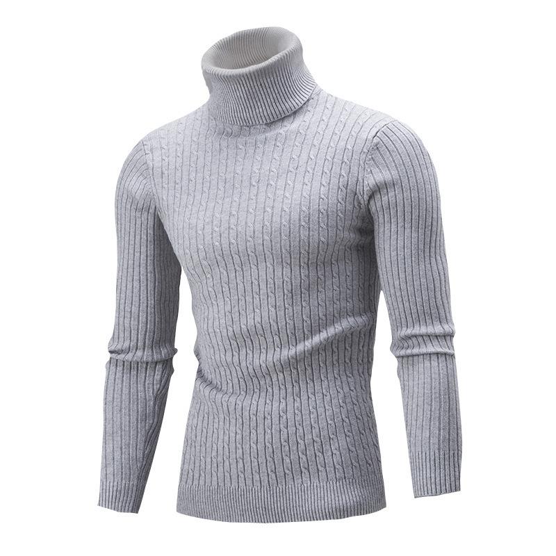 Men's High Collar Sweater Autumn and Winter Fashion Men's Long Sleeve Warm Knitted Turtleneck Sweater Keep Warm Pullovers