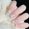 24 Pcs Wearable Fake Nail Mesh Oblique French Temperament Gentle Nude Nail Sticker Removable Nail Art