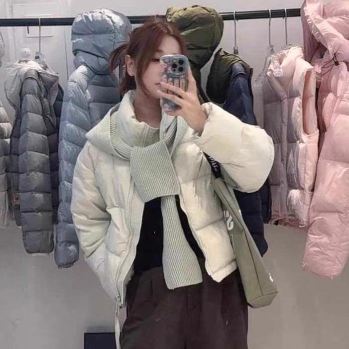 Knitted scarf shawl down jacket women's short new thickened stand-up neck bread jacket small winter coat
