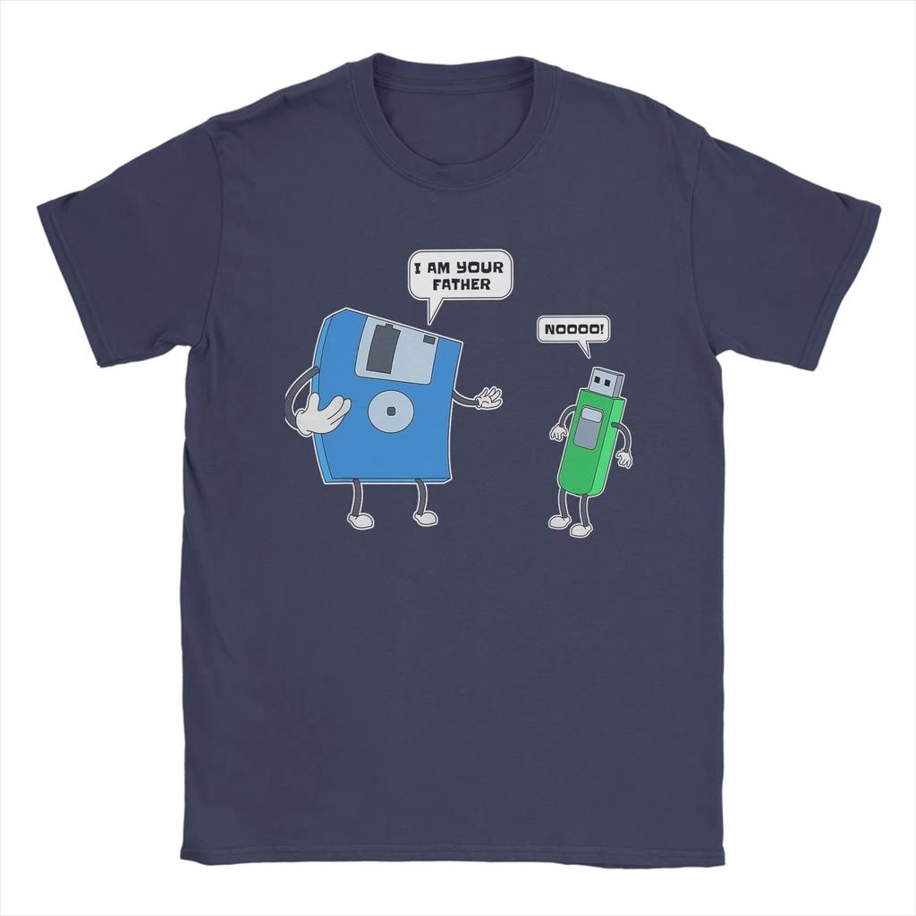 Summer Men's Computer Father Son Floppy Disk Engineer Printed Round Neck T-shirt 100% Cotton Casual Outdoor Soft Short Sleeve